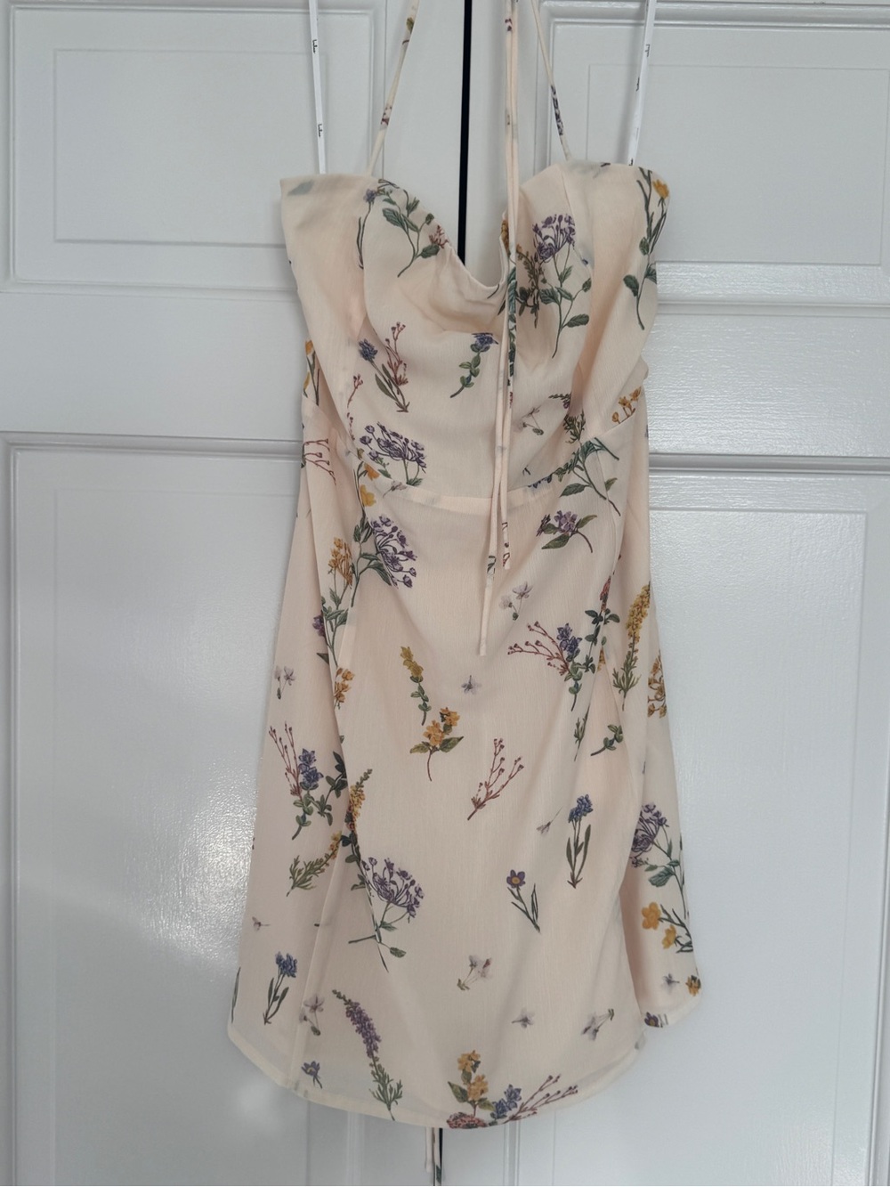 Lulu's Cream Floral Spaghetti-Strap Mini Dress
